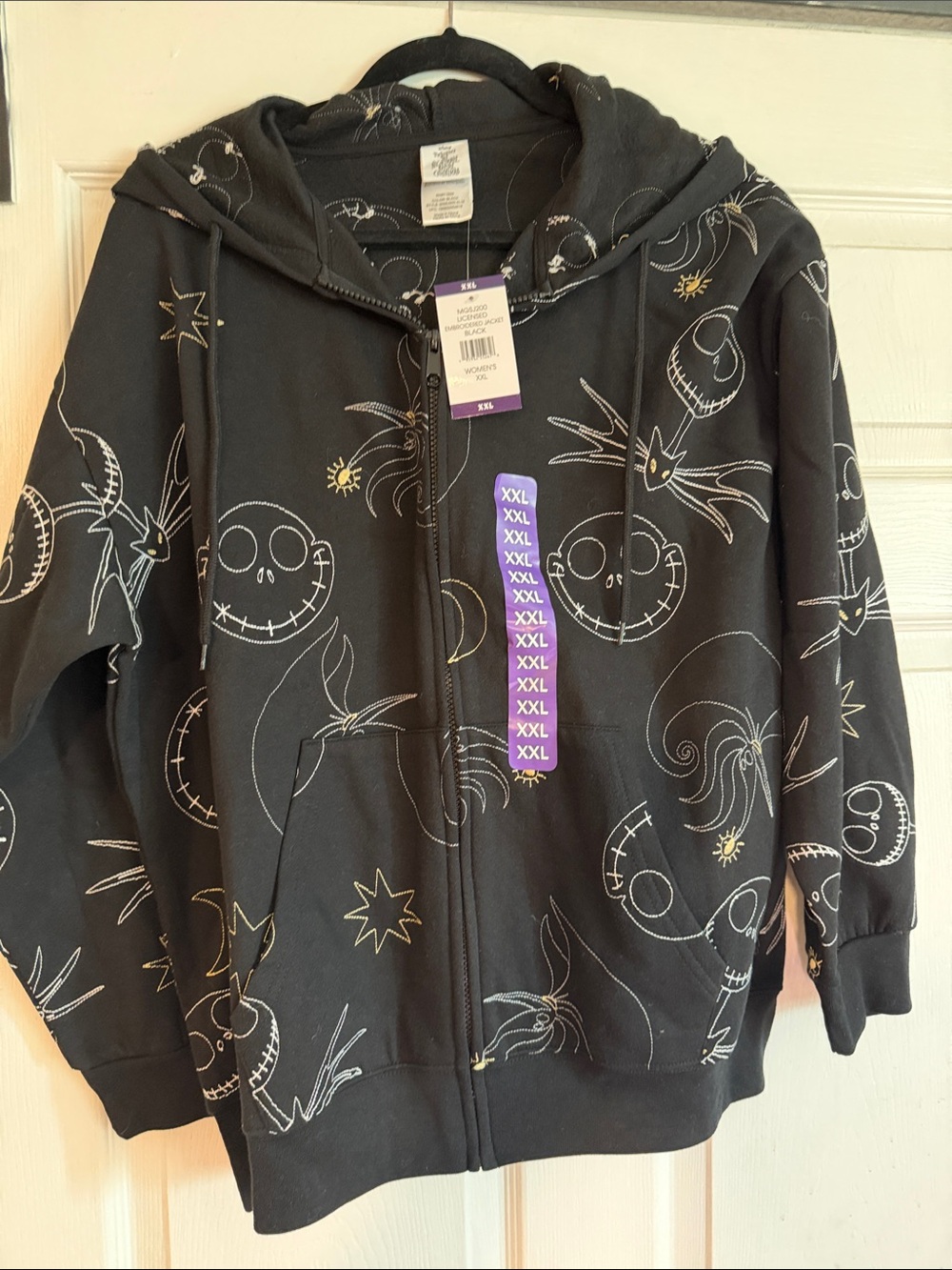 Disney Black Zip-Up Hoodie with Night Sky & Character Line Art